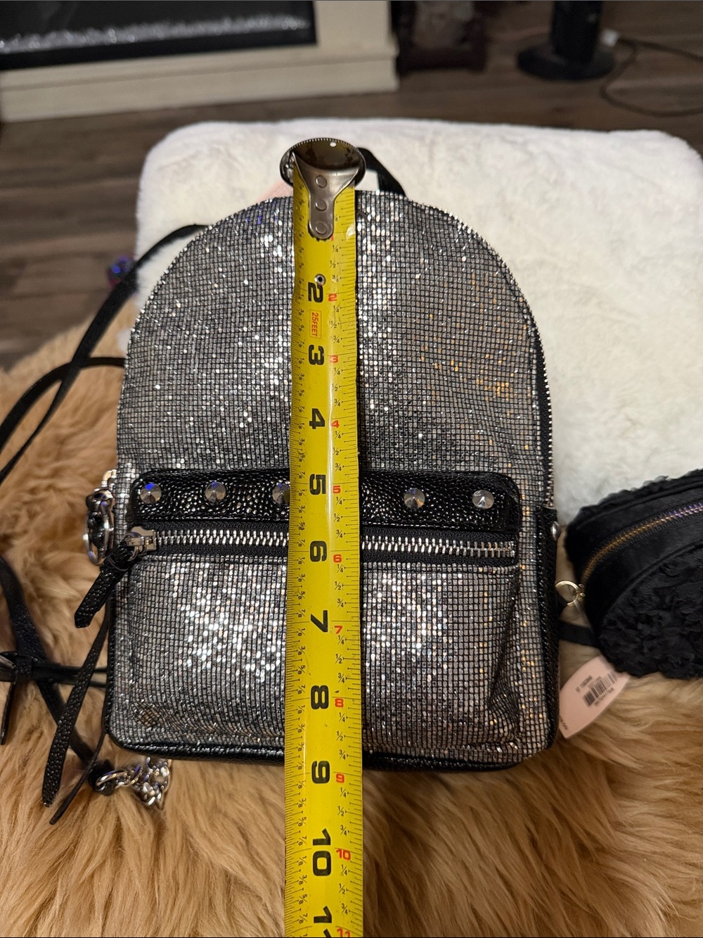 Victoria's Secret Black Studded Glitter Backpack & Black Rosette Makeup Bag NWT - Picture 7 of 9